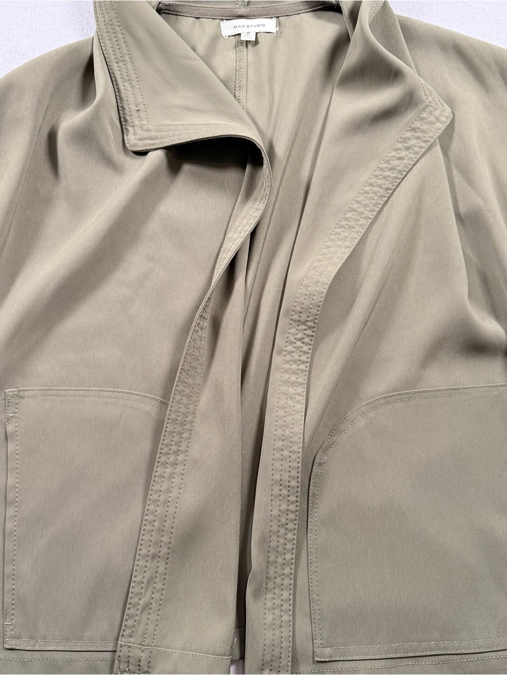 Max Studio Olive Green Soft Drape Cropped Jacket Collared Size M